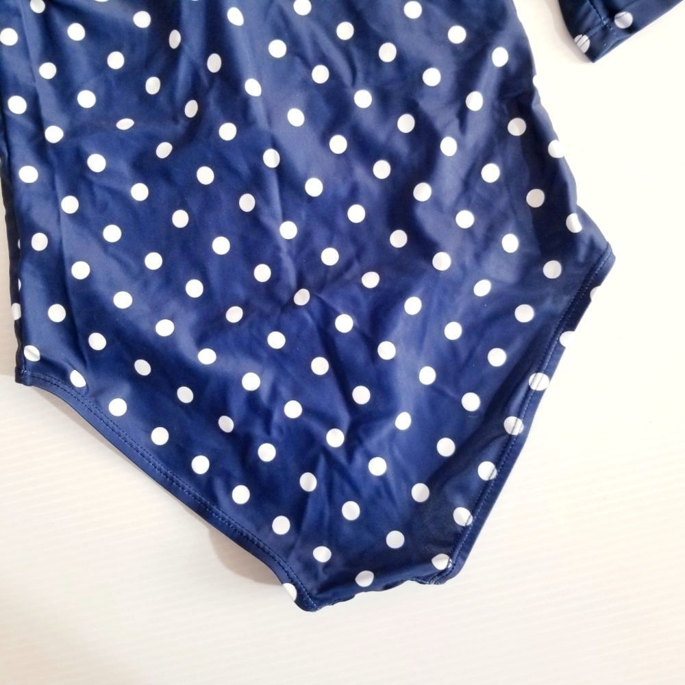 MARINA WEST Girls Kids Navy White Polka Dot Rashguard Zip Style Swim One piece - Picture 6 of 9